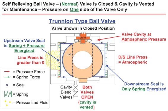 Double block and bleed trunnion mounted ball valve