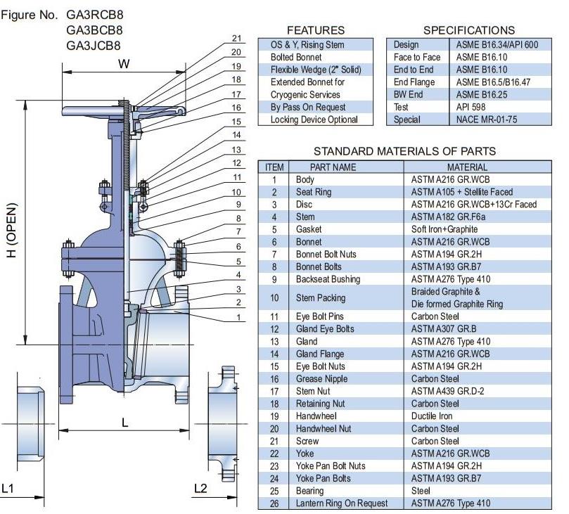 Class 300 Cast Steel Gate Valve Drawing