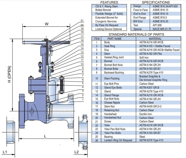 Class 900-2500 Cast Steel Gate Valve Drawing