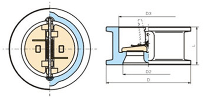 wafer dual plate check valve dimensions drawing